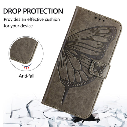 For iPhone 16 Pro Embossed Butterfly Leather Phone Case(Grey) - iPhone 16 Pro Cases by buy2fix | Online Shopping UK | buy2fix