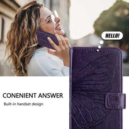 For iPhone 16 Embossed Butterfly Leather Phone Case(Dark Purple) - iPhone 16 Cases by buy2fix | Online Shopping UK | buy2fix