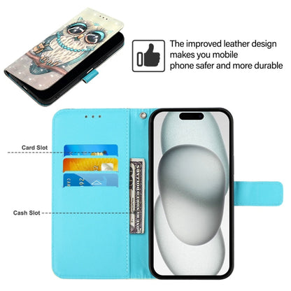 For iPhone 16 3D Painting Horizontal Flip Leather Phone Case(Grey Owl) - iPhone 16 Cases by buy2fix | Online Shopping UK | buy2fix