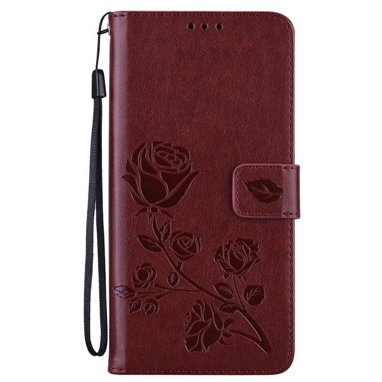 For Samsung Galaxy S24 Ultra Rose Embossed Flip PU Leather Phone Case(Brown) - Galaxy S24 Ultra 5G Cases by buy2fix | Online Shopping UK | buy2fix