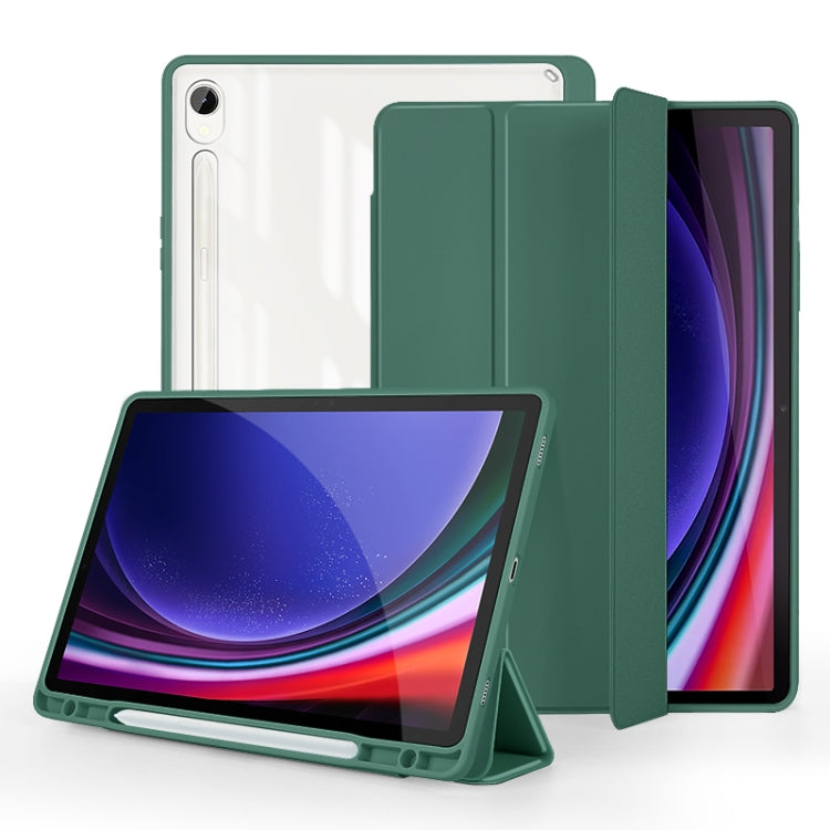 For Samsung Galaxy Tab S9 3-folding Acrylic Smart Leather Tablet Case(Dark Green) - Galaxy Tab S9 Cases by buy2fix | Online Shopping UK | buy2fix