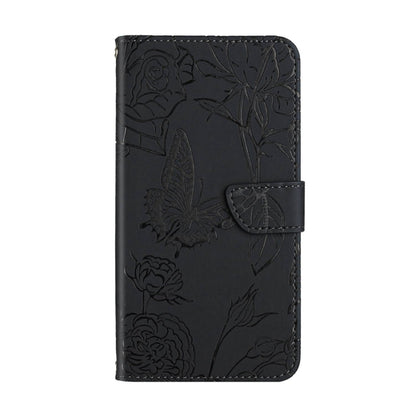 For OnePlus 12 5G Global Skin Feel Butterfly Peony Embossed Leather Phone Case(Black) - OnePlus Cases by buy2fix | Online Shopping UK | buy2fix