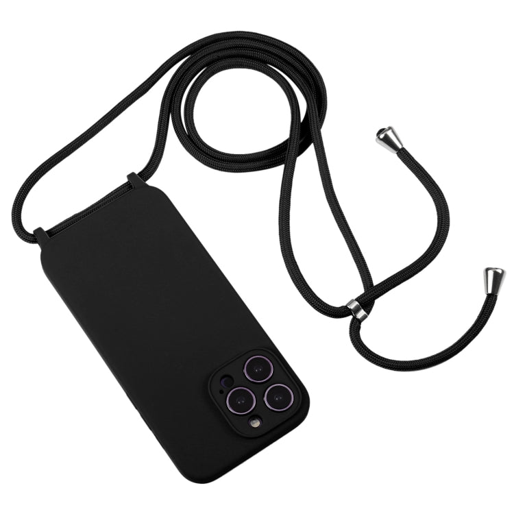 For iPhone 16 Crossbody Lanyard Liquid Silicone Case(Black) - iPhone 16 Cases by buy2fix | Online Shopping UK | buy2fix