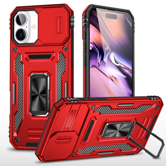 For iPhone 16 Plus Armor PC + TPU Camera Shield Phone Case(Red) - iPhone 16 Plus Cases by buy2fix | Online Shopping UK | buy2fix