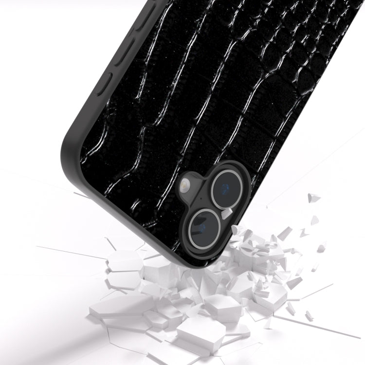 For iPhone 16 Plus ABEEL Genuine Leather Crocodile Pattern Black Edge Phone Case(Black) - iPhone 16 Plus Cases by buy2fix | Online Shopping UK | buy2fix