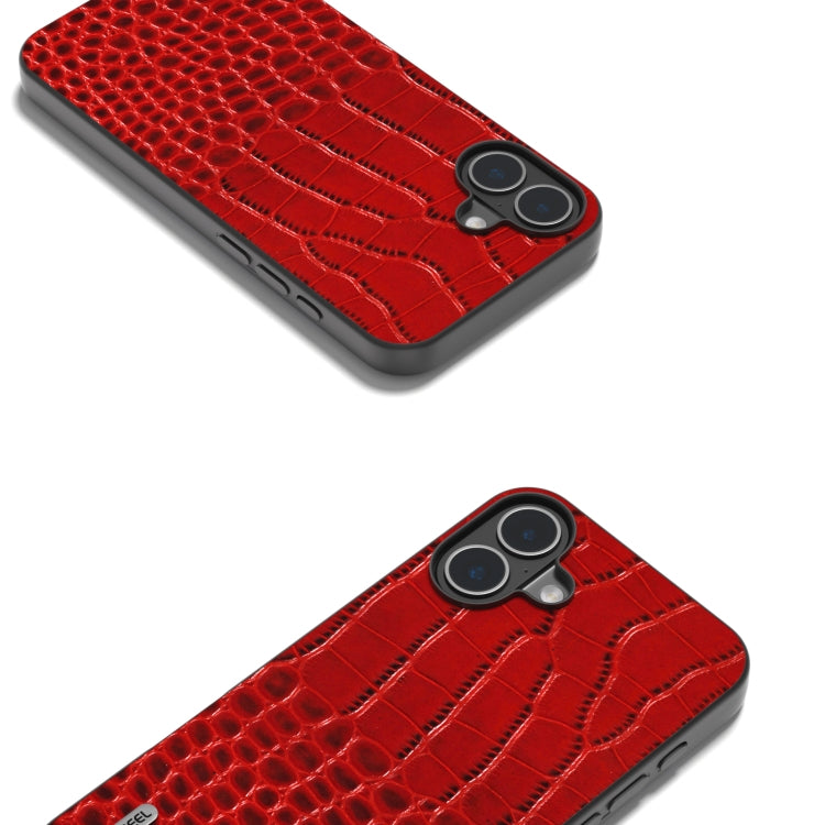 For iPhone 16 Plus ABEEL Genuine Leather Crocodile Pattern Black Edge Phone Case(Red) - iPhone 16 Plus Cases by buy2fix | Online Shopping UK | buy2fix