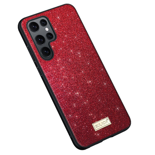 For Samsung Galaxy S24 Ultra 5G SULADA Glittery TPU + Handmade Leather Phone Case(Red) - Galaxy S24 Ultra 5G Cases by SULADA | Online Shopping UK | buy2fix