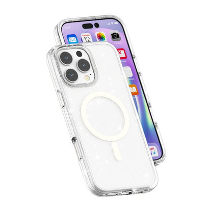 For iPhone 16 Pro Max Terminator Style Glitter Powder MagSafe Magnetic Phone Case(White) - iPhone 16 Pro Max Cases by buy2fix | Online Shopping UK | buy2fix