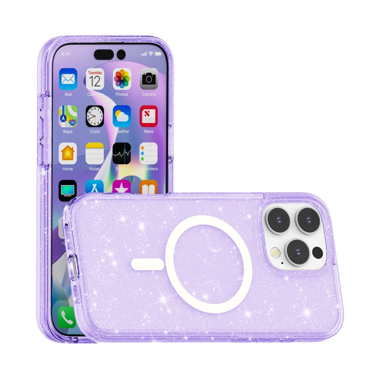 For iPhone 16 Pro Terminator Style Glitter Powder MagSafe Magnetic Phone Case(Purple) - iPhone 16 Pro Cases by buy2fix | Online Shopping UK | buy2fix