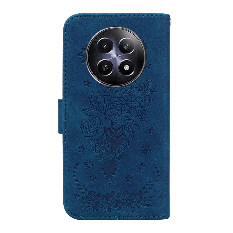 For Realme 12 5G Butterfly Rose Embossed Leather Phone Case(Blue) - Realme Cases by buy2fix | Online Shopping UK | buy2fix