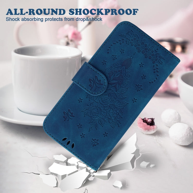 For Realme 12 5G Butterfly Rose Embossed Leather Phone Case(Blue) - Realme Cases by buy2fix | Online Shopping UK | buy2fix