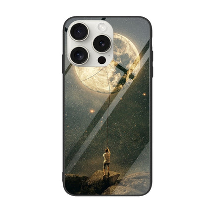 For iPhone 16 Pro Colorful Painted Glass Phone Case(Moon) - iPhone 16 Pro Cases by buy2fix | Online Shopping UK | buy2fix