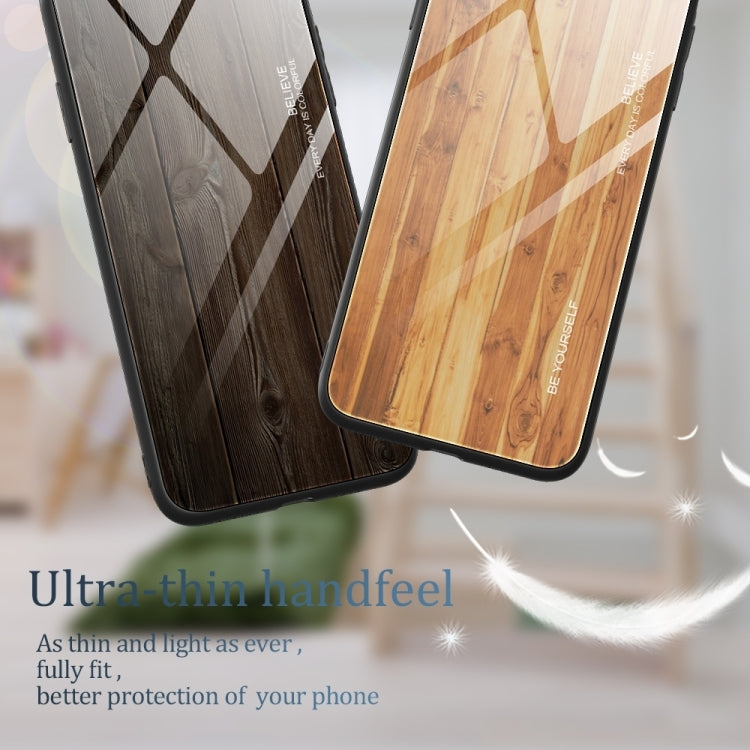 For iPhone 16 Plus Wood Grain Glass Phone Case(Light Brown) - iPhone 16 Plus Cases by buy2fix | Online Shopping UK | buy2fix