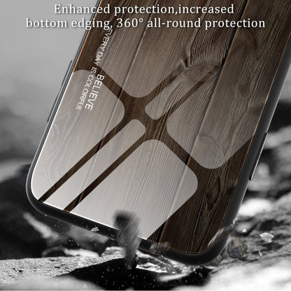 For iPhone 16 Wood Grain Glass Phone Case(Light Brown) - iPhone 16 Cases by buy2fix | Online Shopping UK | buy2fix