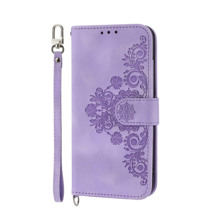 For Samsung Galaxy S24 5G Skin-feel Flowers Embossed Wallet Leather Phone Case(Purple) - Galaxy S24 5G Cases by buy2fix | Online Shopping UK | buy2fix