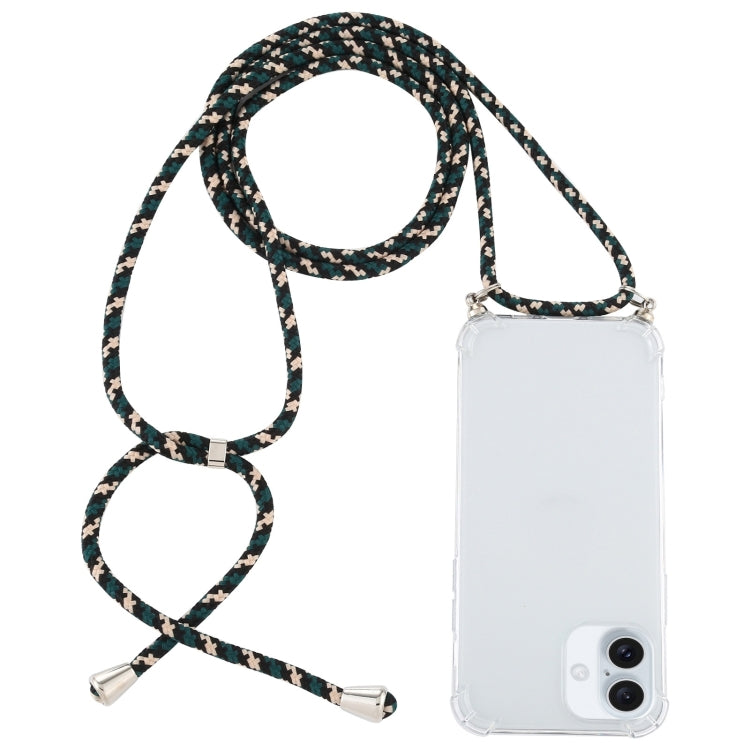 For iPhone 16 Four-Corner Shockproof Transparent TPU Case with Lanyard(Green Black) - iPhone 16 Cases by buy2fix | Online Shopping UK | buy2fix