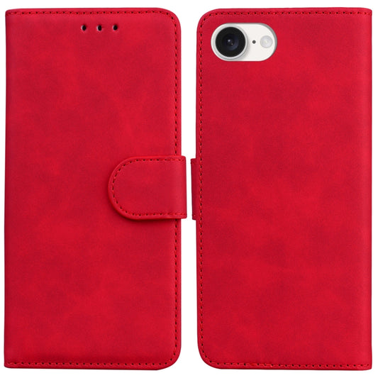 For iPhone 16e Skin Feel Pure Color Flip Leather Phone Case(Red) - iPhone 16e Cases by buy2fix | Online Shopping UK | buy2fix