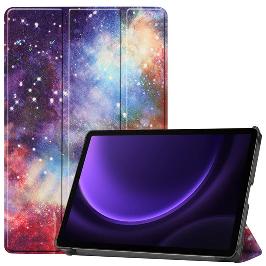 For Samsung Galaxy Tab S9 FE Custer Painted 3-Fold Holder Smart Leather Tablet Case(Milky Way Nebula) - Galaxy Tab S9 FE by buy2fix | Online Shopping UK | buy2fix