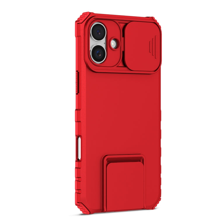 For iPhone 16 Stereoscopic Holder Sliding Camshield Phone Case(Red) - iPhone 16 Cases by buy2fix | Online Shopping UK | buy2fix