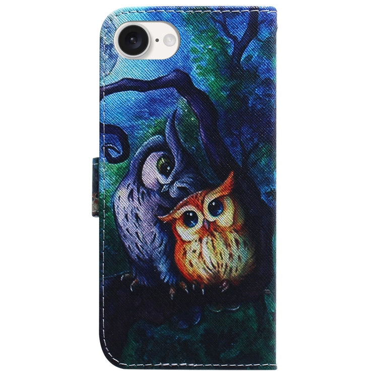 For iPhone SE 2024 Coloured Drawing Flip Leather Phone Case(Oil Painting Owl) - More iPhone Cases by buy2fix | Online Shopping UK | buy2fix