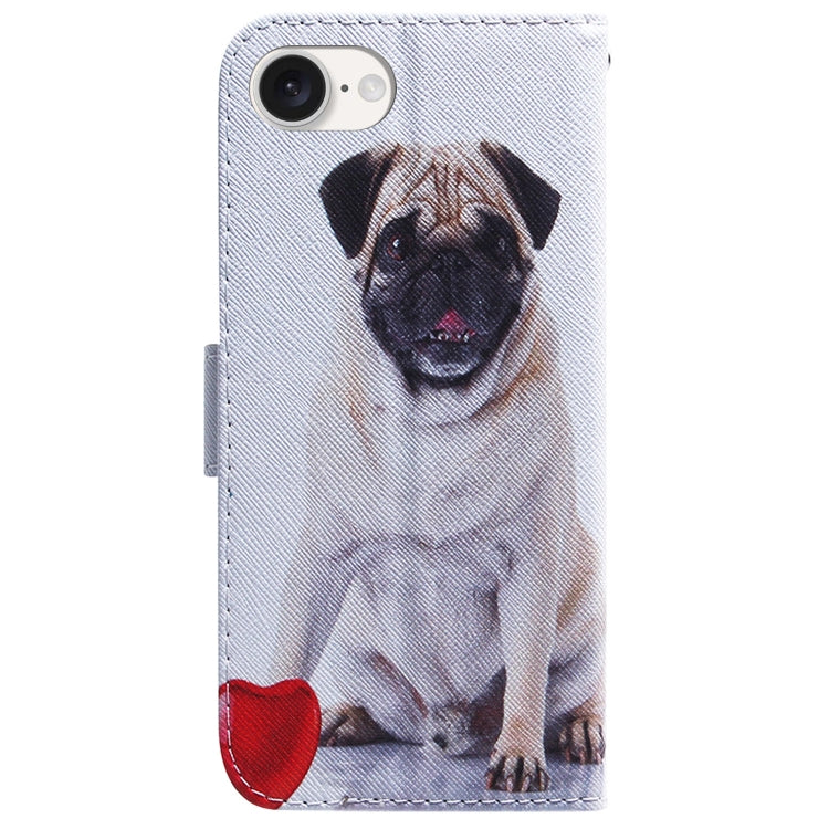 For iPhone 16e Coloured Drawing Flip Leather Phone Case(Pug) - iPhone 16e Cases by buy2fix | Online Shopping UK | buy2fix