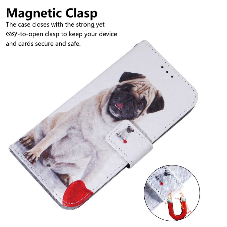 For iPhone 16e Coloured Drawing Flip Leather Phone Case(Pug) - iPhone 16e Cases by buy2fix | Online Shopping UK | buy2fix