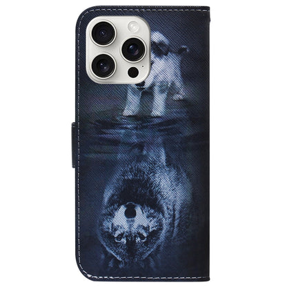 For iPhone 16 Pro Coloured Drawing Flip Leather Phone Case(Wolf and Dog) - iPhone 16 Pro Cases by buy2fix | Online Shopping UK | buy2fix