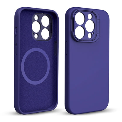 For iPhone 14 Pro Max MagSafe Liquid Silicone Lens Holder Phone Case(Dark Purple) - iPhone 14 Pro Max Cases by buy2fix | Online Shopping UK | buy2fix
