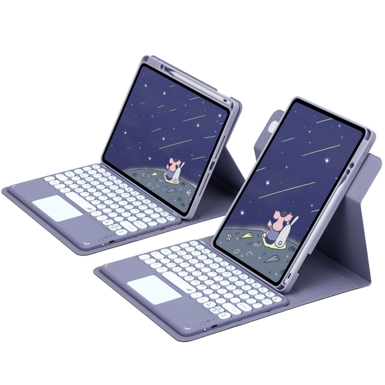 For iPad 10.2 2021 / Air 2019 Round Button 360 Degree Rotatable Bluetooth Keyboard Leather Case with Touchpad(Lavender Purple) - Universal by buy2fix | Online Shopping UK | buy2fix