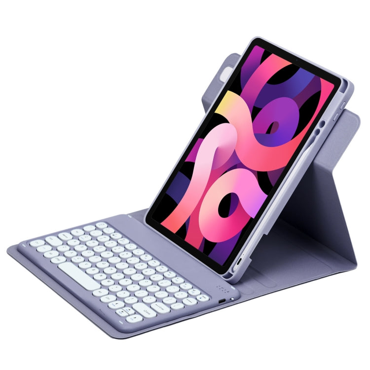 For iPad Air 2022 / iPad Pro 11 2021 Round Button 360 Degree Rotatable Bluetooth Keyboard Leather Case(Lavender Purple) - Universal by buy2fix | Online Shopping UK | buy2fix