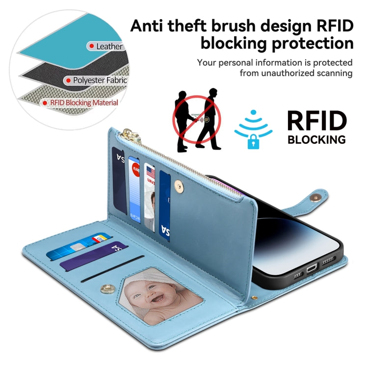 For iPhone 16 Pro Max ESEBLE Star Series Lanyard Zipper Wallet RFID Leather Case(Blue) - iPhone 16 Pro Max Cases by ESEBLE | Online Shopping UK | buy2fix