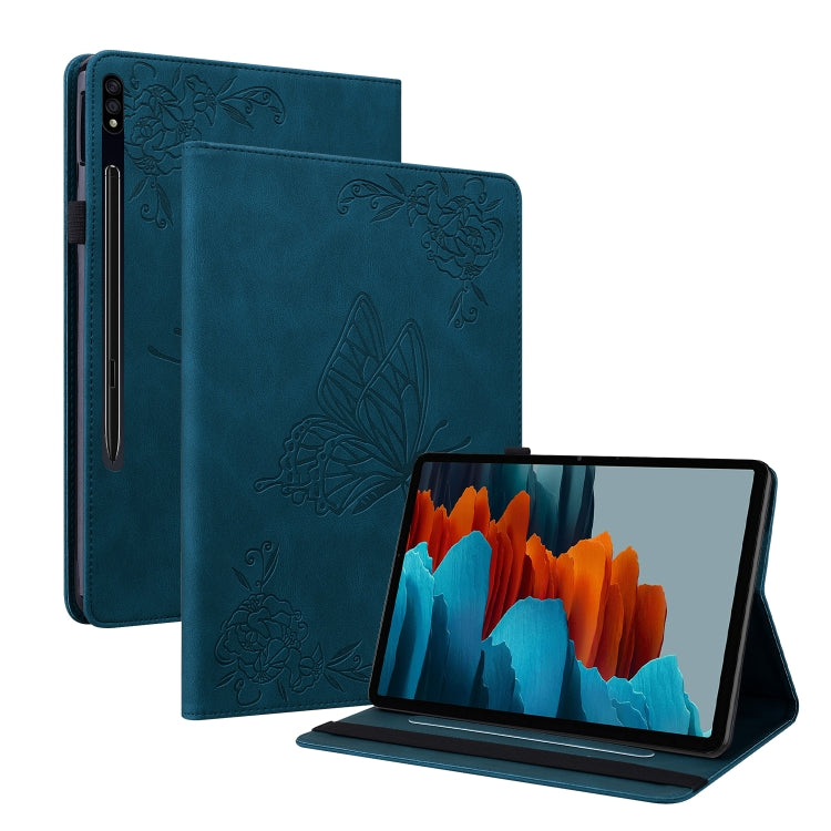 For Samsung Galaxy Tab S9+ Butterfly Flower Embossed Leather Tablet Case(Blue) - Galaxy Tab S9+ Cases by buy2fix | Online Shopping UK | buy2fix