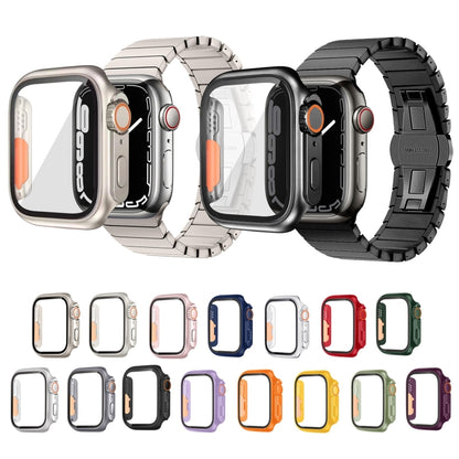 For Apple Watch Series 6 / 5 / 4 / SE 44mm Tempered Film Hybrid PC Integrated Watch Case(Rose Gold Orange) - Watch Cases by buy2fix | Online Shopping UK | buy2fix