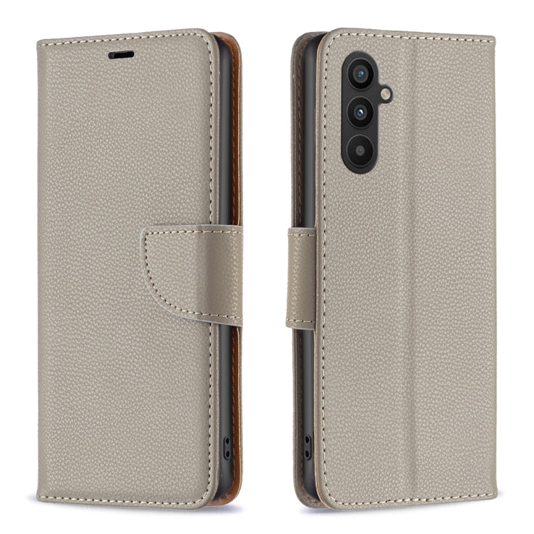 For Samsung Galaxy A34 5G Litchi Texture Pure Color Flip Leather Phone Case(Grey) - Galaxy Phone Cases by buy2fix | Online Shopping UK | buy2fix