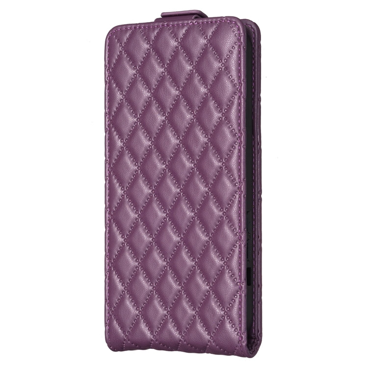 For iPhone 16 Pro Diamond Lattice Vertical Flip Leather Phone Case(Dark Purple) - iPhone 16 Pro Cases by buy2fix | Online Shopping UK | buy2fix