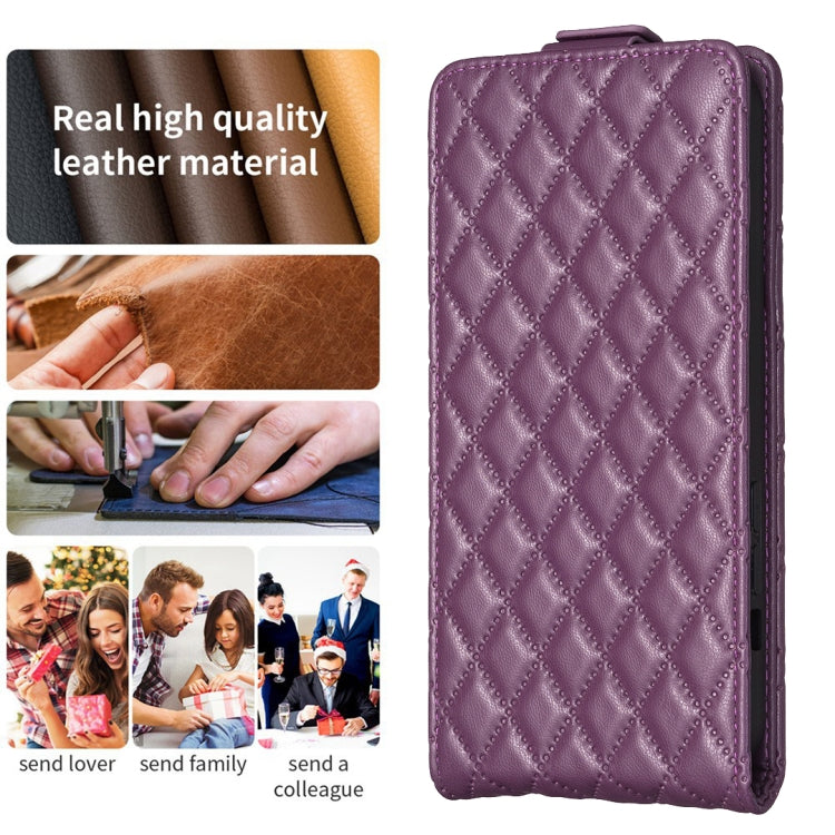 For iPhone 16 Plus Diamond Lattice Vertical Flip Leather Phone Case(Dark Purple) - iPhone 16 Plus Cases by buy2fix | Online Shopping UK | buy2fix