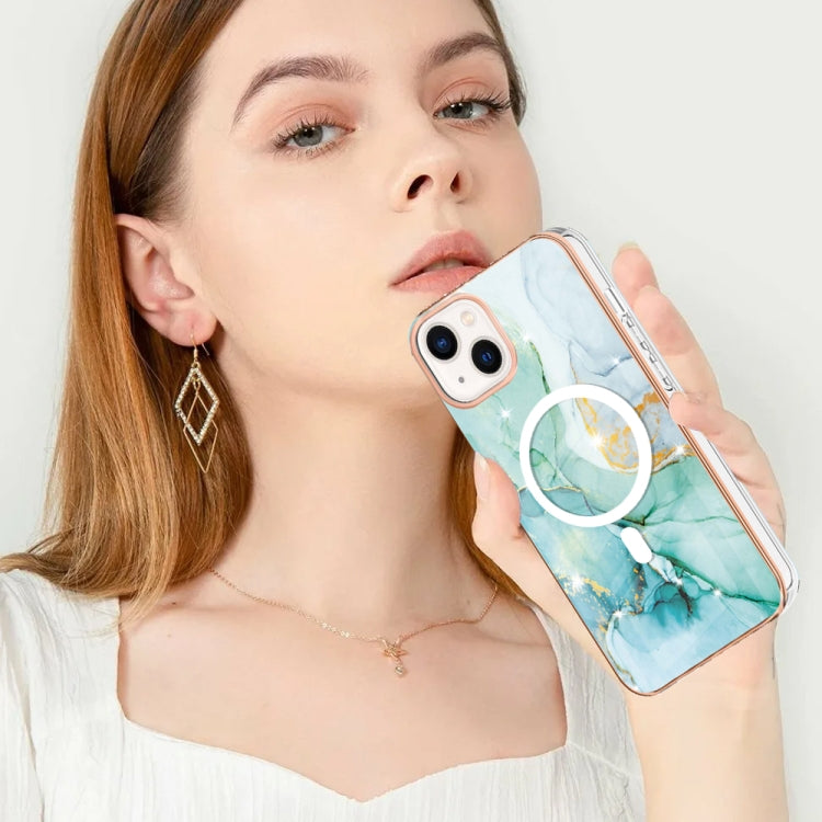 For iPhone 14 Marble Pattern Dual-side IMD Magsafe TPU Phone Case(Green 003) - iPhone 14 Cases by buy2fix | Online Shopping UK | buy2fix