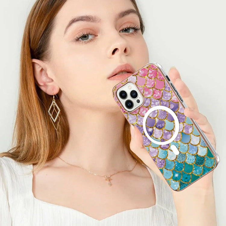 For iPhone 15 Pro Max Marble Pattern Dual-side IMD Magsafe TPU Phone Case(Colorful Scales) - iPhone 15 Pro Max Cases by buy2fix | Online Shopping UK | buy2fix