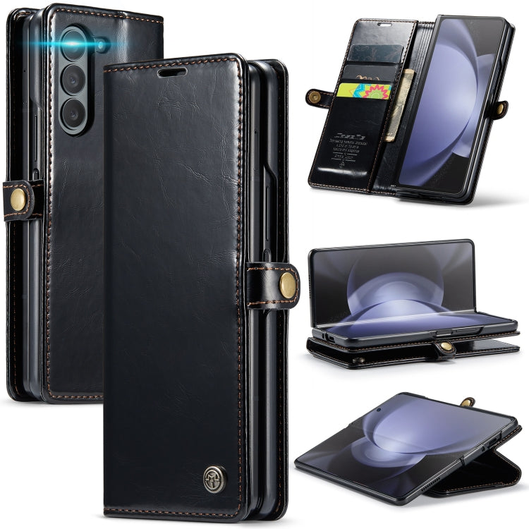 For Samsung Galaxy Z Fold5 CaseMe-003 PU + PC Business Style Crazy Horse Texture Leather Phone Case(Black) - Galaxy Z Fold5 Cases by CaseMe | Online Shopping UK | buy2fix