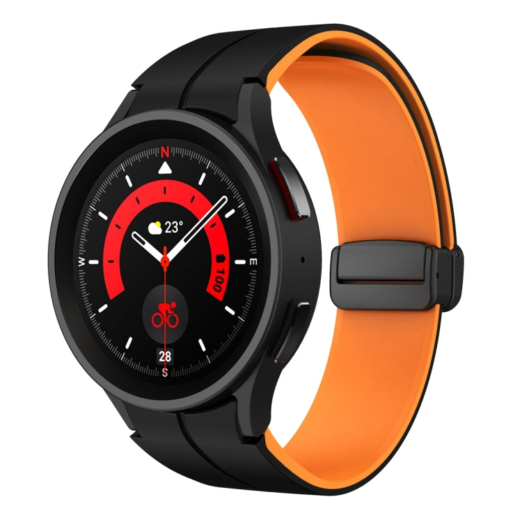 For Samsung Galaxy Watch 6 / 6 Classic Dual Color Magnetic Folding Buckle Silicone Watch Band(Black+Orange) - Watch Bands by buy2fix | Online Shopping UK | buy2fix