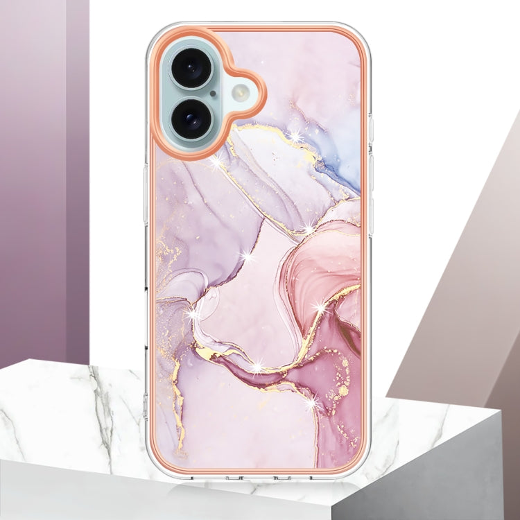 Electroplating Marble Pattern Dual-side IMD TPU Shockproof Phone Case For iPhone 16 Plus(Rose Gold 005) - iPhone 16 Plus Cases by buy2fix | Online Shopping UK | buy2fix