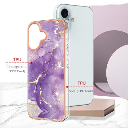 For iPhone 16 Electroplating Marble Pattern Dual-side IMD TPU Shockproof Phone Case (Purple 002) - iPhone 16 Cases by buy2fix | Online Shopping UK | buy2fix