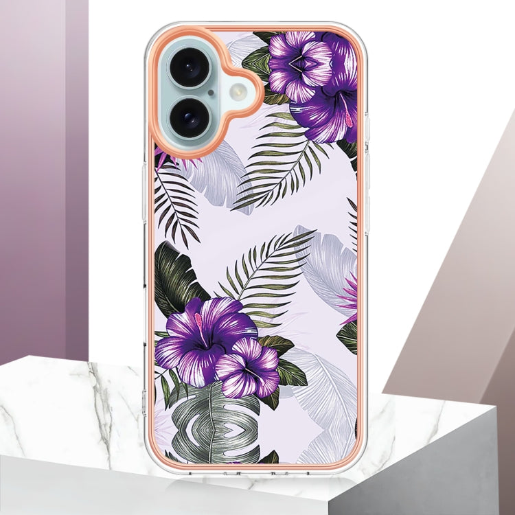 For iPhone 16 Electroplating Pattern IMD TPU Shockproof Case(Purple Flower) - iPhone 16 Cases by buy2fix | Online Shopping UK | buy2fix