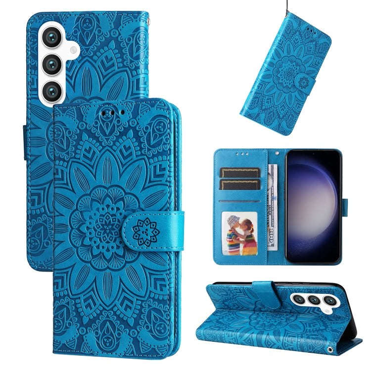 For Samsung Galaxy S24+ Embossed Sunflower Leather Phone Case(Blue) - Galaxy S24+ 5G Cases by buy2fix | Online Shopping UK | buy2fix