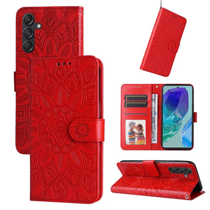 For Samsung Galaxy M55 5G Embossed Sunflower Leather Phone Case(Red) - Galaxy Phone Cases by buy2fix | Online Shopping UK | buy2fix