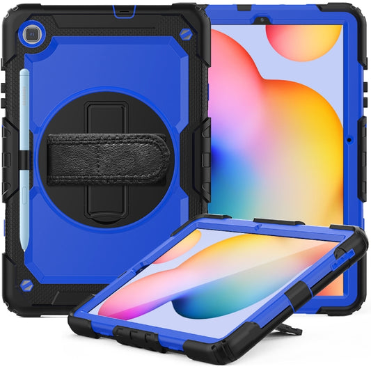 For Samsung Galaxy Tab S6 Lite P610 Shockproof Colorful Silicone + PC Protective Case with Holder & Shoulder Strap & Hand Strap & Pen Slot(Black Blue) - Tab S6 Lite P610 / P615 by buy2fix | Online Shopping UK | buy2fix