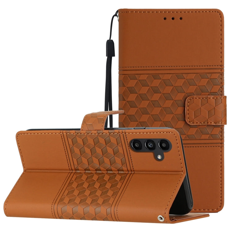 For Samsung Galaxy A35 5G Diamond Embossed Skin Feel Leather Phone Case(Brown) - Galaxy Phone Cases by buy2fix | Online Shopping UK | buy2fix