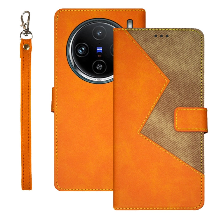 For vivo X100 Pro idewei Two-color Splicing Leather Phone Case(Orange) - X100 Pro Cases by idewei | Online Shopping UK | buy2fix