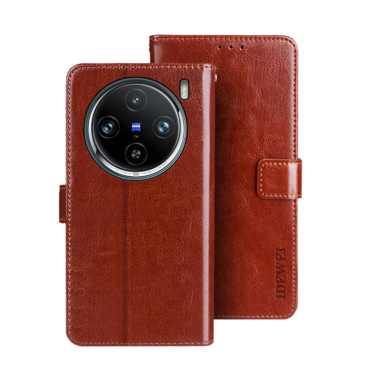 For vivo X100 Pro idewei Crazy Horse Texture Leather Phone Case(Brown) - X100 Pro Cases by idewei | Online Shopping UK | buy2fix