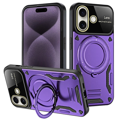 For iPhone 16 Plus Large Window MagSafe Holder Phone Case(Purple) - iPhone 16 Plus Cases by buy2fix | Online Shopping UK | buy2fix